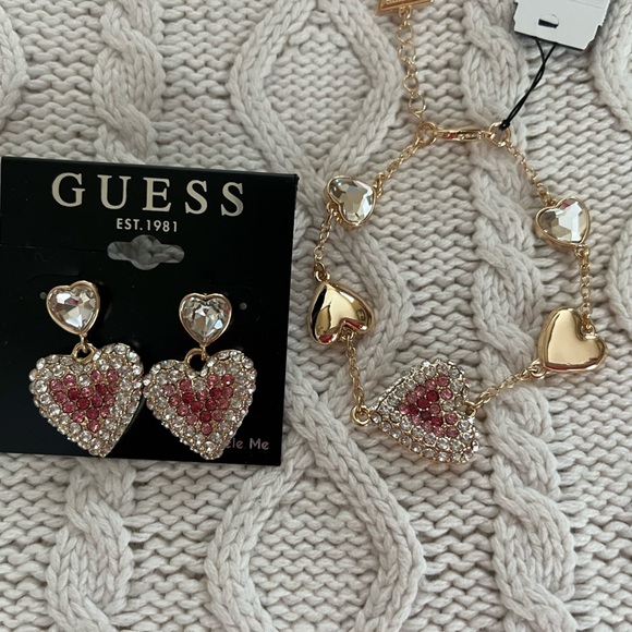 GUESS SET of Gold and Pink Heart Earrings with Matching Bracelet great gift! - Picture 9 of 15
